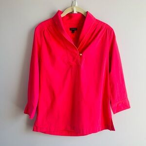 Talbots Blouse Top Pink Cotton Shawl Collar 3/4 Sleeve Fall Office Casual EUC 2